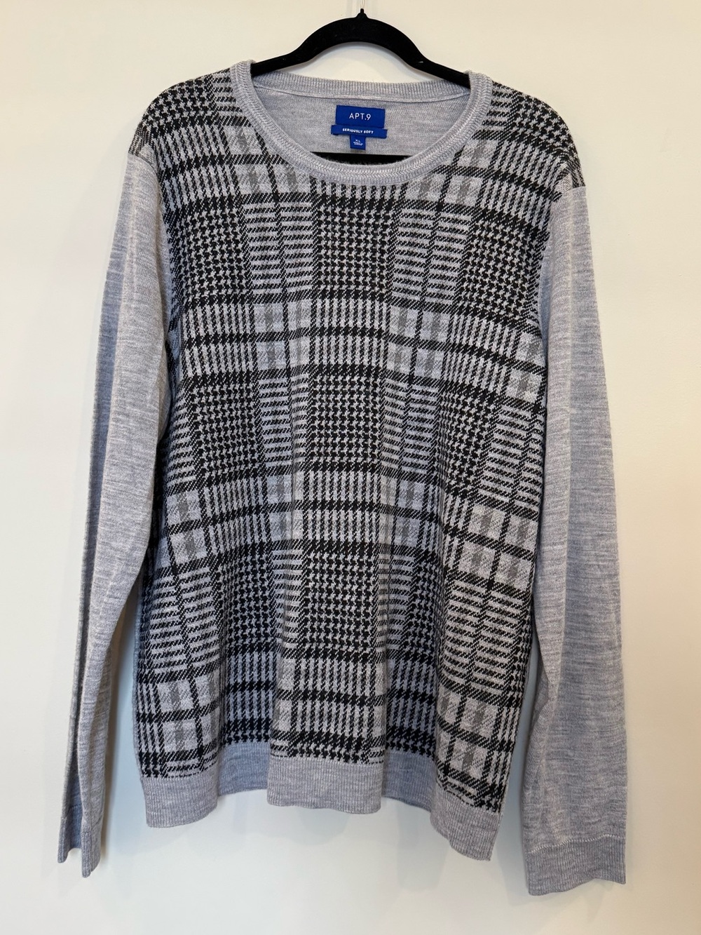Apt. 9 Grey Plaid Crewneck Sweater
